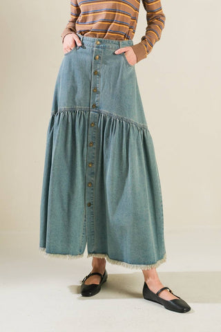 INTRICATE CHARM DENIM MIDI SKIRT - By Baano