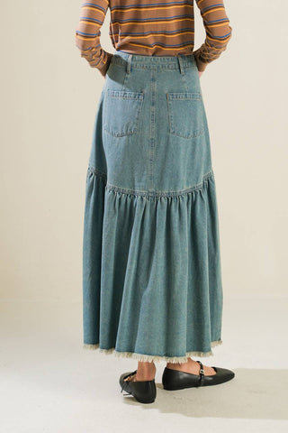 INTRICATE CHARM DENIM MIDI SKIRT - By Baano
