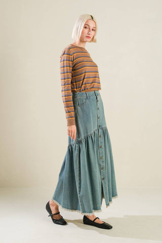INTRICATE CHARM DENIM MIDI SKIRT - By Baano
