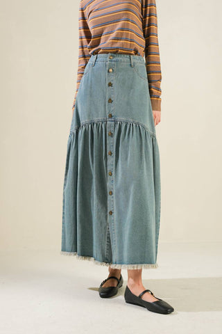 INTRICATE CHARM DENIM MIDI SKIRT - By Baano