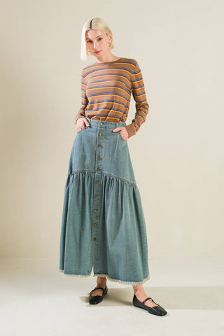 INTRICATE CHARM DENIM MIDI SKIRT - By Baano
