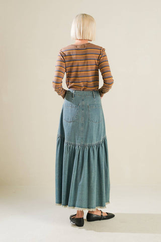 INTRICATE CHARM DENIM MIDI SKIRT - By Baano