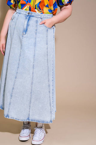 URBAN COWGIRL DENIM MIDI SKIRT - By Baano