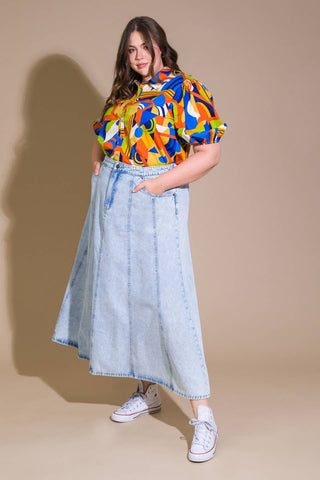 URBAN COWGIRL DENIM MIDI SKIRT - By Baano
