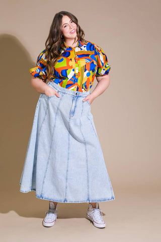 URBAN COWGIRL DENIM MIDI SKIRT - By Baano