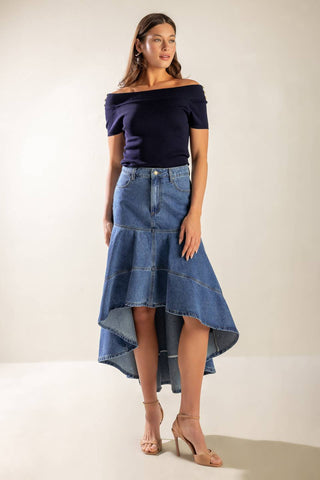 UNDER THE HISBISCUS DENIM SKIRT - By Baano