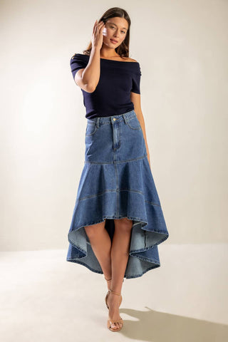 UNDER THE HISBISCUS DENIM SKIRT - By Baano