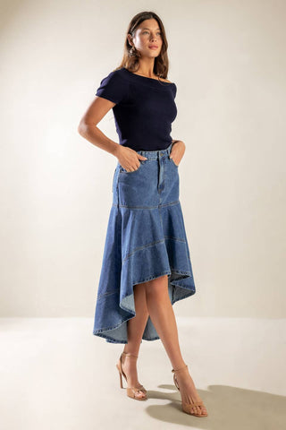 UNDER THE HISBISCUS DENIM SKIRT - By Baano