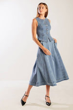 AT FIRST GLANCE DENIM MIDI SKIRT - By Baano
