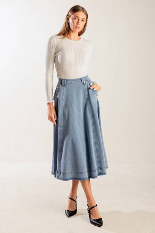 AT FIRST GLANCE DENIM MIDI SKIRT - By Baano