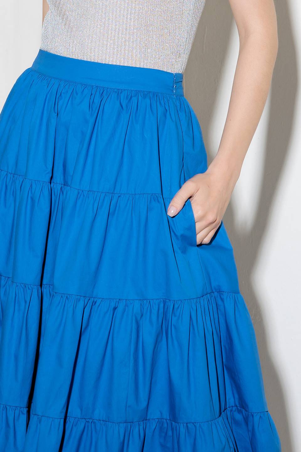 SIMPLY SPELLBOUND BLUE WOVEN FULL MIDI SKIRT - By Baano