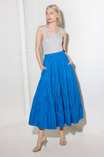 SIMPLY SPELLBOUND BLUE WOVEN FULL MIDI SKIRT - By Baano