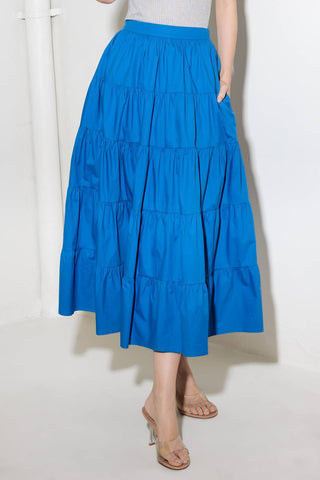 SIMPLY SPELLBOUND BLUE WOVEN FULL MIDI SKIRT - By Baano