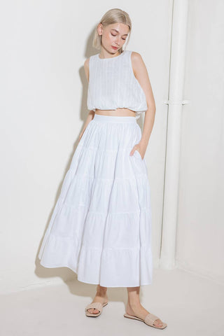 SIMPLY SPELLBOUND WHITE WOVEN FULL MIDI SKIRT - By Baano