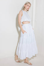 SIMPLY SPELLBOUND WHITE WOVEN FULL MIDI SKIRT - By Baano
