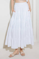 SIMPLY SPELLBOUND WHITE WOVEN FULL MIDI SKIRT - By Baano