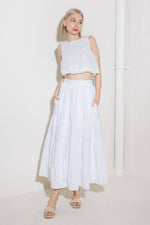 SIMPLY SPELLBOUND WHITE WOVEN FULL MIDI SKIRT - By Baano
