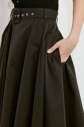 GOLDEN STILL BLACK WOVEN FULL MIDI SKIRT - By Baano