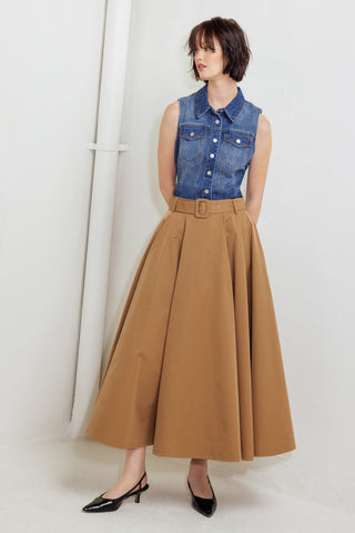 GOLDEN STILL CAMEL WOVEN FULL MIDI SKIRT - By Baano