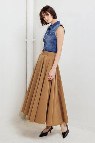 GOLDEN STILL CAMEL WOVEN FULL MIDI SKIRT - By Baano
