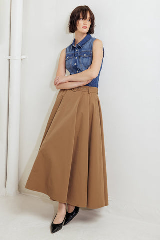 GOLDEN STILL CAMEL WOVEN FULL MIDI SKIRT - By Baano