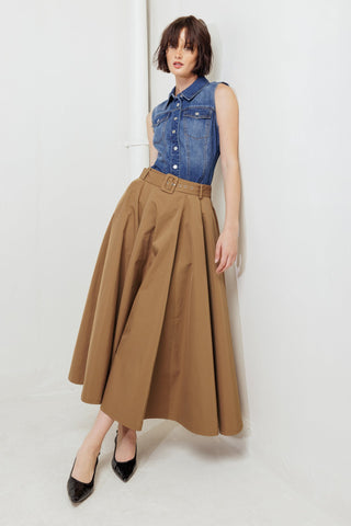 GOLDEN STILL CAMEL WOVEN FULL MIDI SKIRT - By Baano