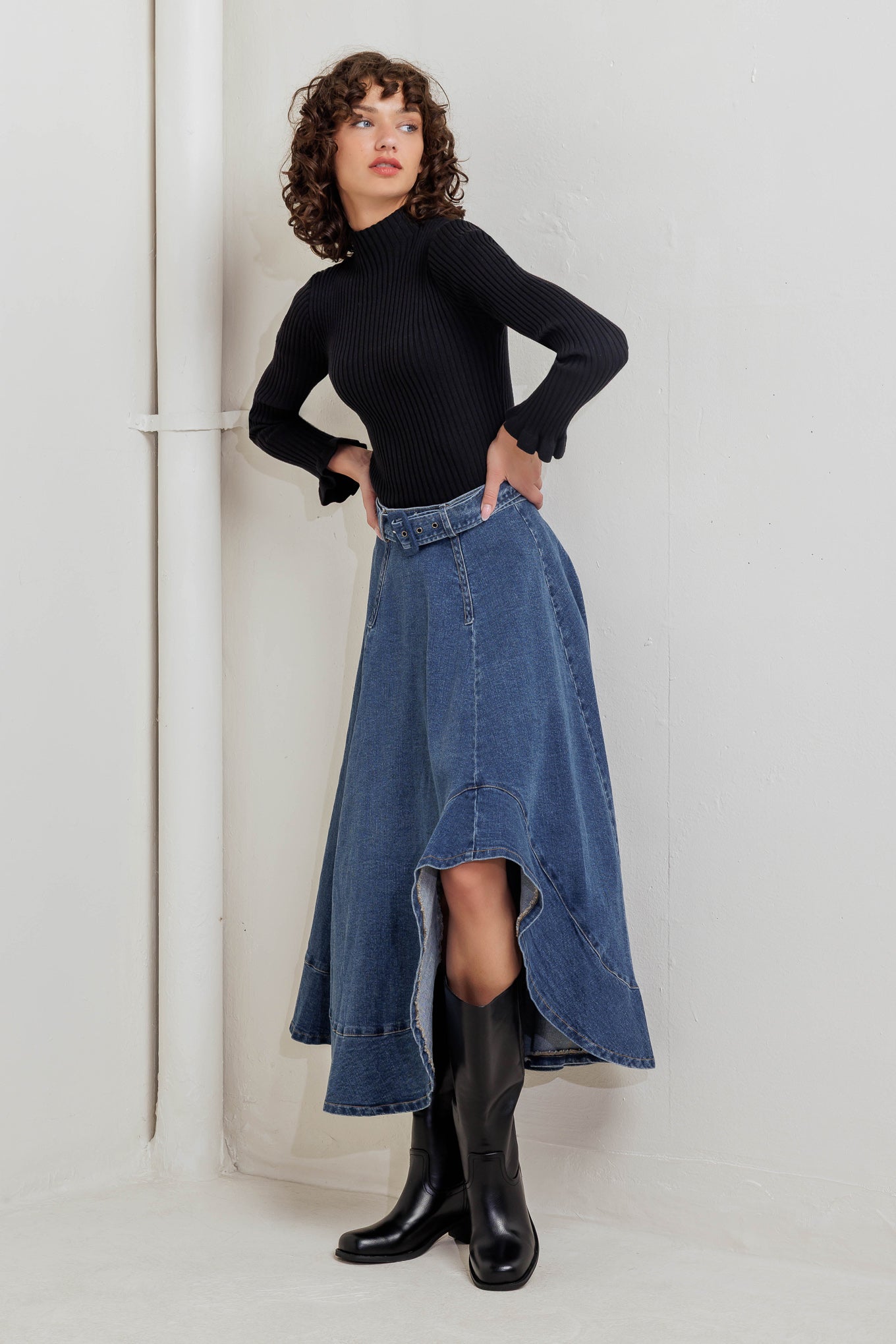 COWBOY CURVE DENIM MIDI SKIRT - By Baano