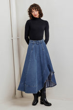 COWBOY CURVE DENIM MIDI SKIRT - By Baano