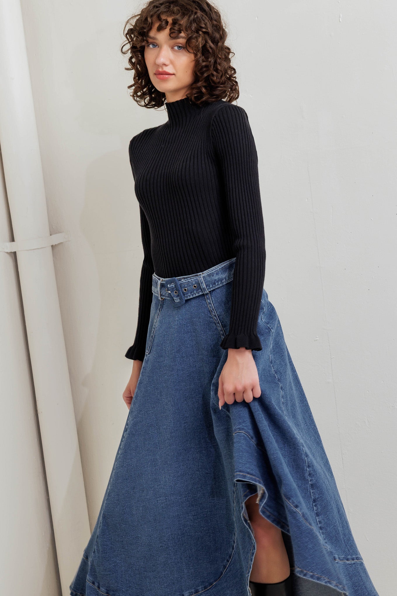 COWBOY CURVE DENIM MIDI SKIRT - By Baano