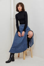COWBOY CURVE DENIM MIDI SKIRT - By Baano