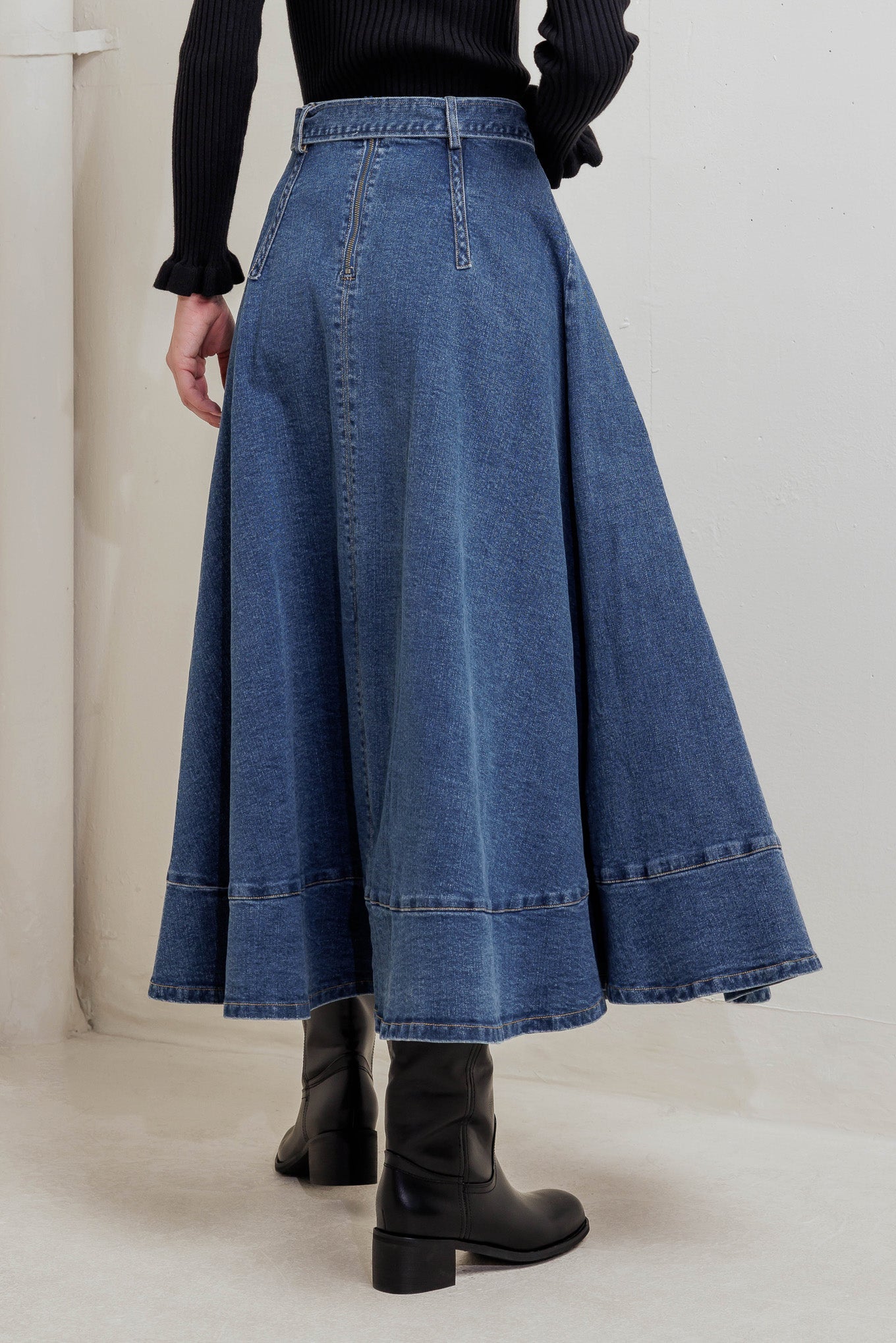 COWBOY CURVE DENIM MIDI SKIRT - By Baano