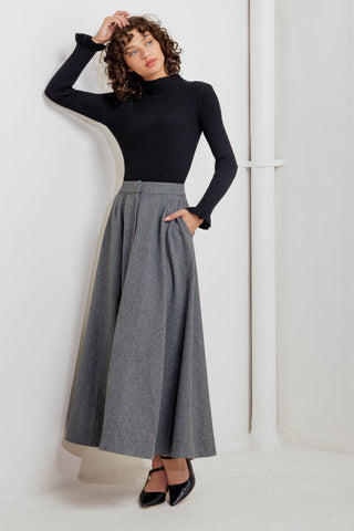 TIMELESS LOOK WOVEN MIDI CIRCLE SKIRT - By Baano