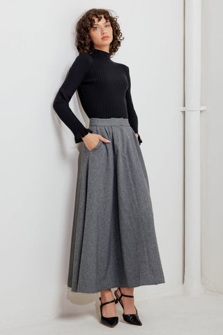 TIMELESS LOOK WOVEN MIDI CIRCLE SKIRT - By Baano