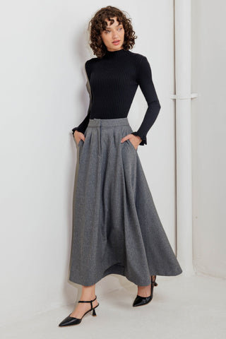 TIMELESS LOOK WOVEN MIDI CIRCLE SKIRT - By Baano