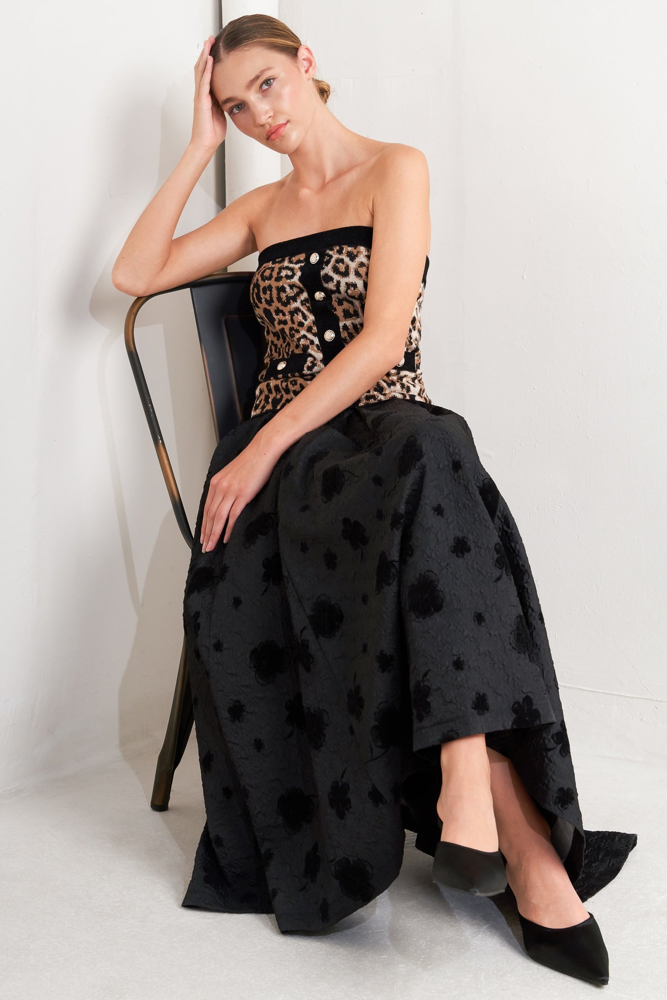 NOIR BLOOMING ROMANCE WOVEN FULL MIDI SKIRT - By Baano