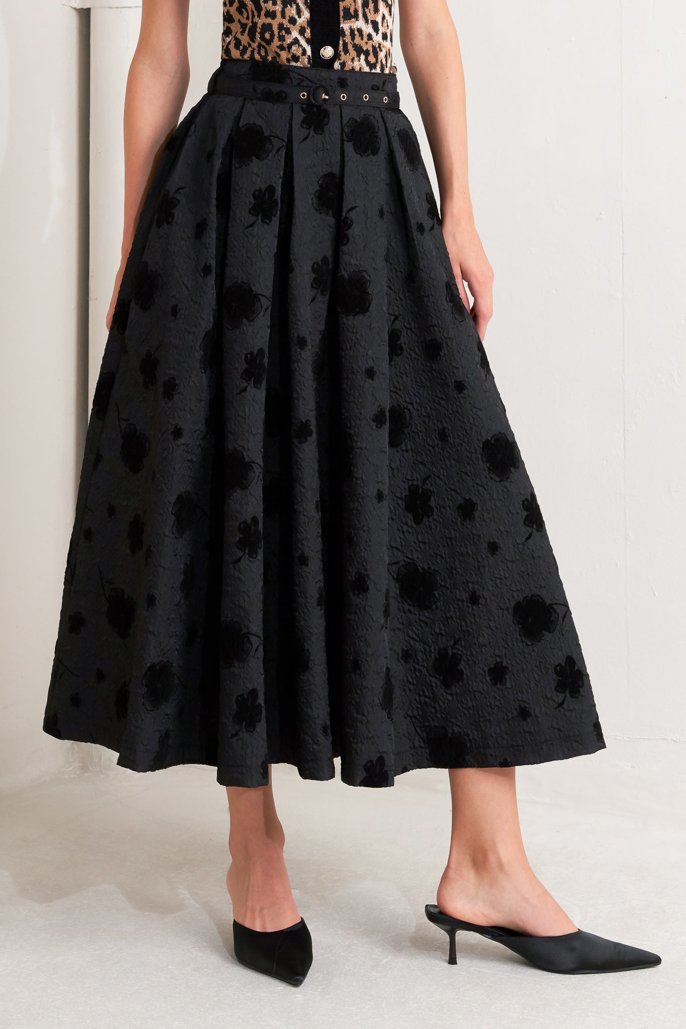 NOIR BLOOMING ROMANCE WOVEN FULL MIDI SKIRT - By Baano