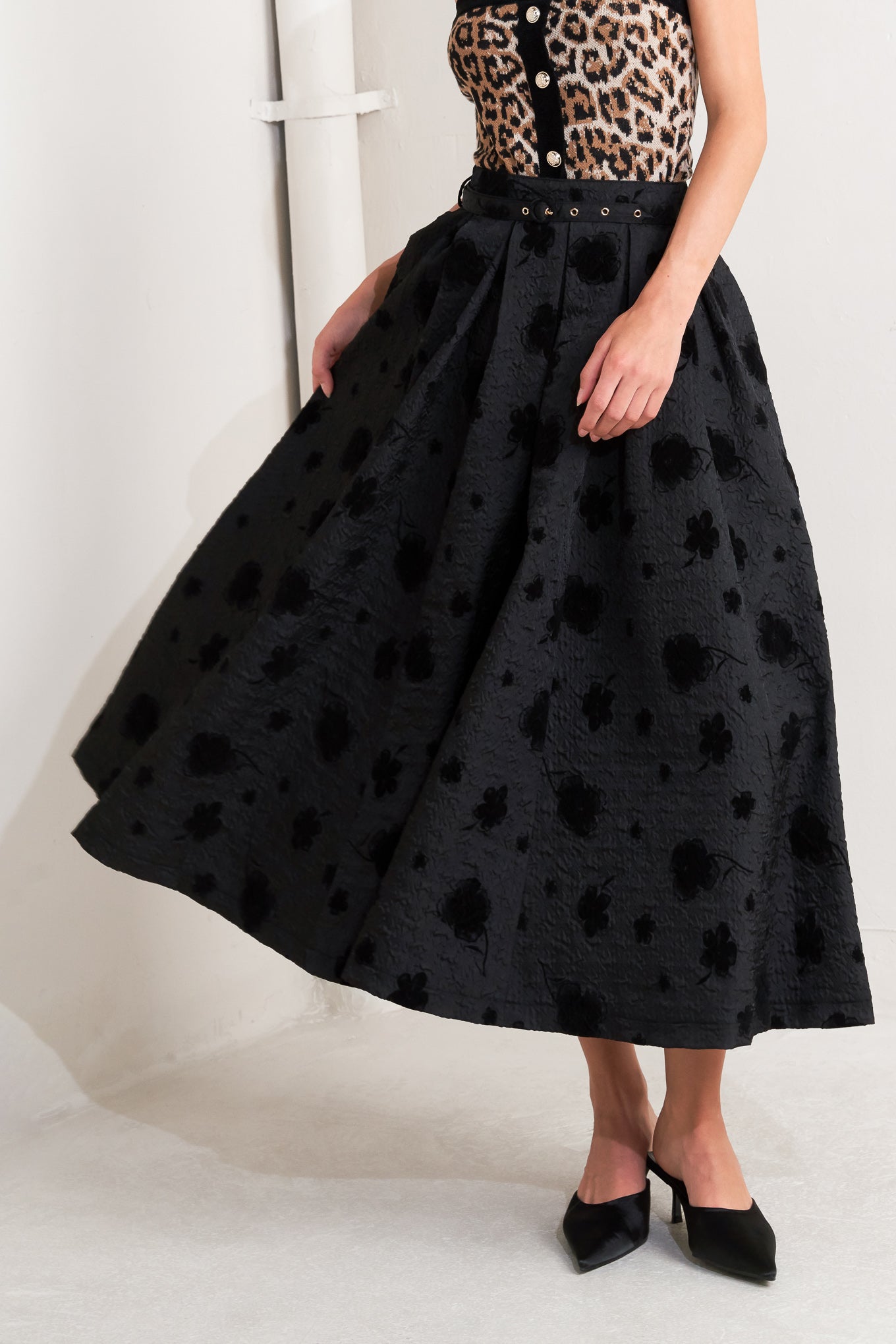 NOIR BLOOMING ROMANCE WOVEN FULL MIDI SKIRT - By Baano