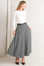 CITY CHECKLINE WOOLEN WOVEN MIDI SKIRT
