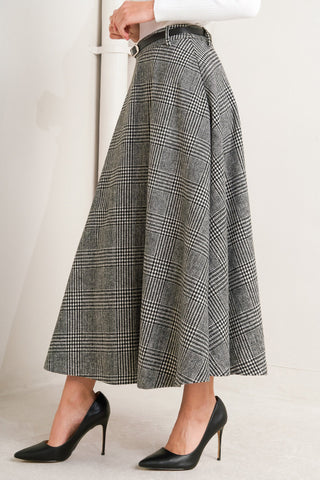 CITY CHECKLINE WOOLEN WOVEN MIDI SKIRT