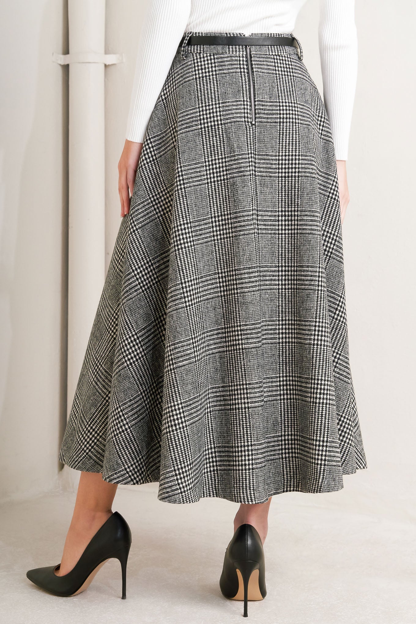 CITY CHECKLINE WOOLEN WOVEN MIDI SKIRT