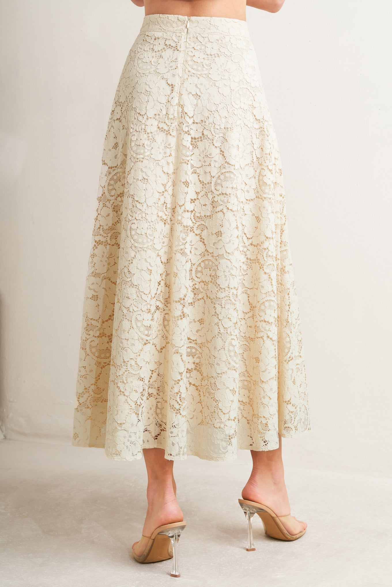 PURELY ROMANTIC WOVEN LACE MIDI SKIRT