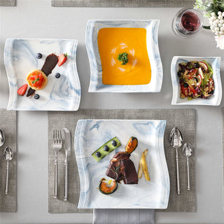 Flora Marble Blue 26 Piece Dinnerware Set
