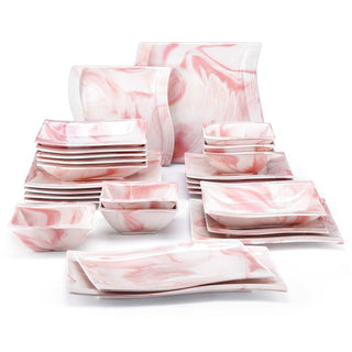 Flora Marble Blue 26 Piece Dinnerware Set