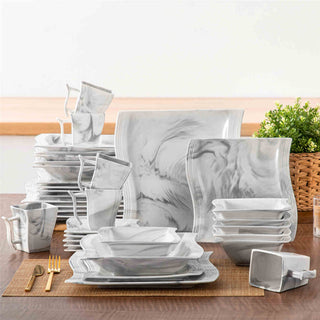 Flora Marble Grey 36 Piece Dinnerware Set
