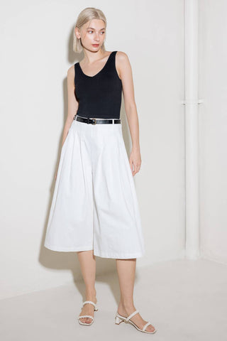 LUMINOUS GRACE WHITE WOVEN CULOTTE PANTS - By Baano