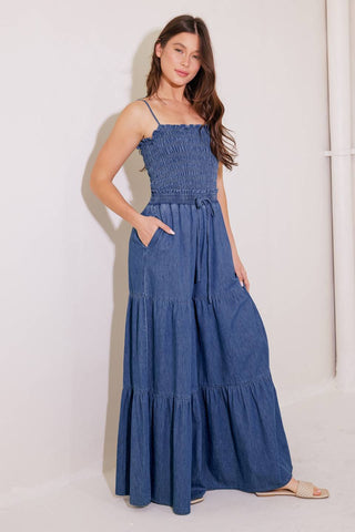 FEELING FREE INDIGO DENIM JUMPSUIT