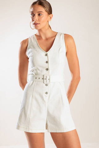 TAKE THE LEAD WHITE WOVEN ROMPER - By Baano