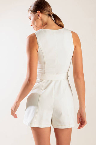 TAKE THE LEAD WHITE WOVEN ROMPER - By Baano