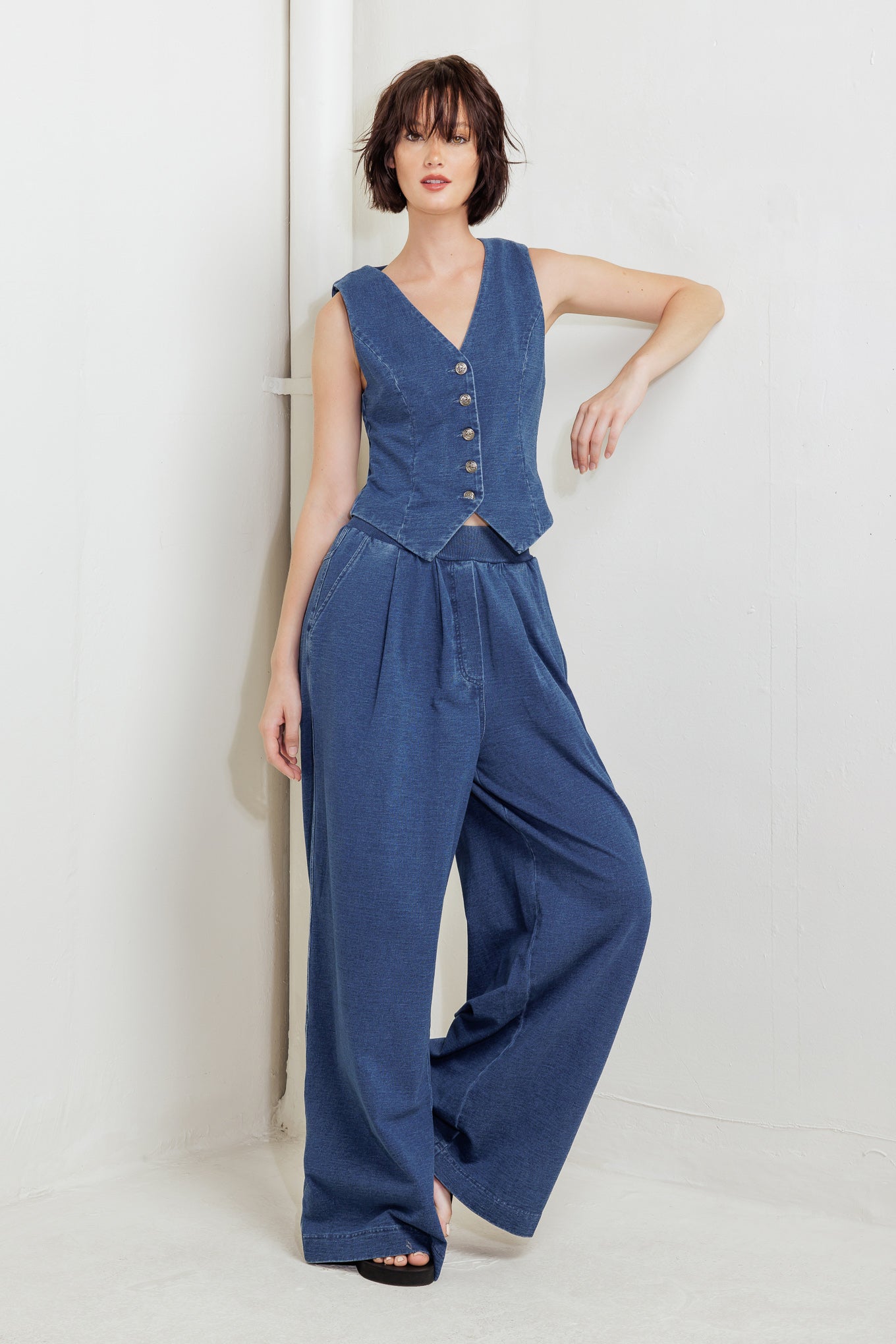 URBAN INDIGO FRENCH TERRY DENIM PANTS - By Baano