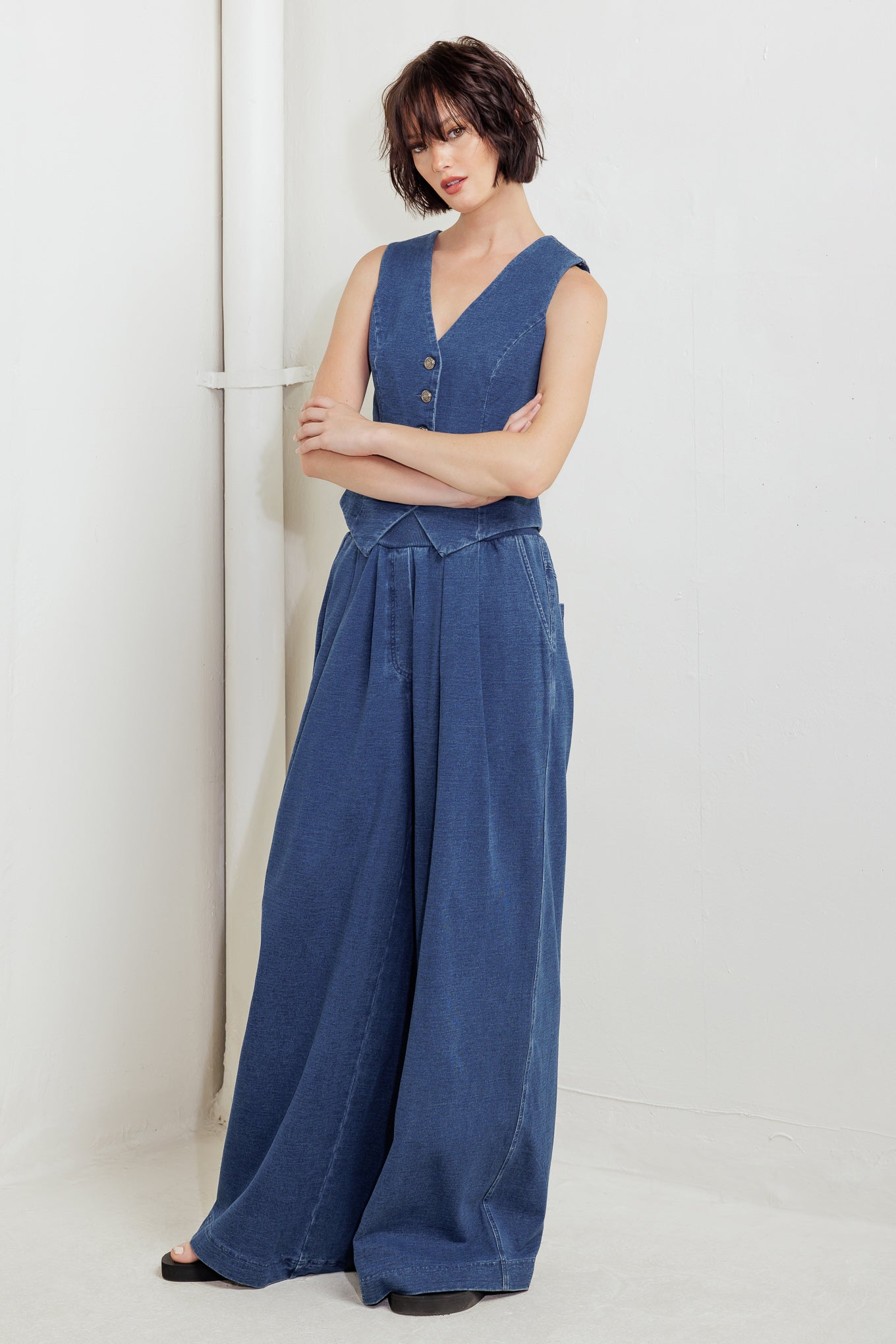 URBAN INDIGO FRENCH TERRY DENIM PANTS - By Baano